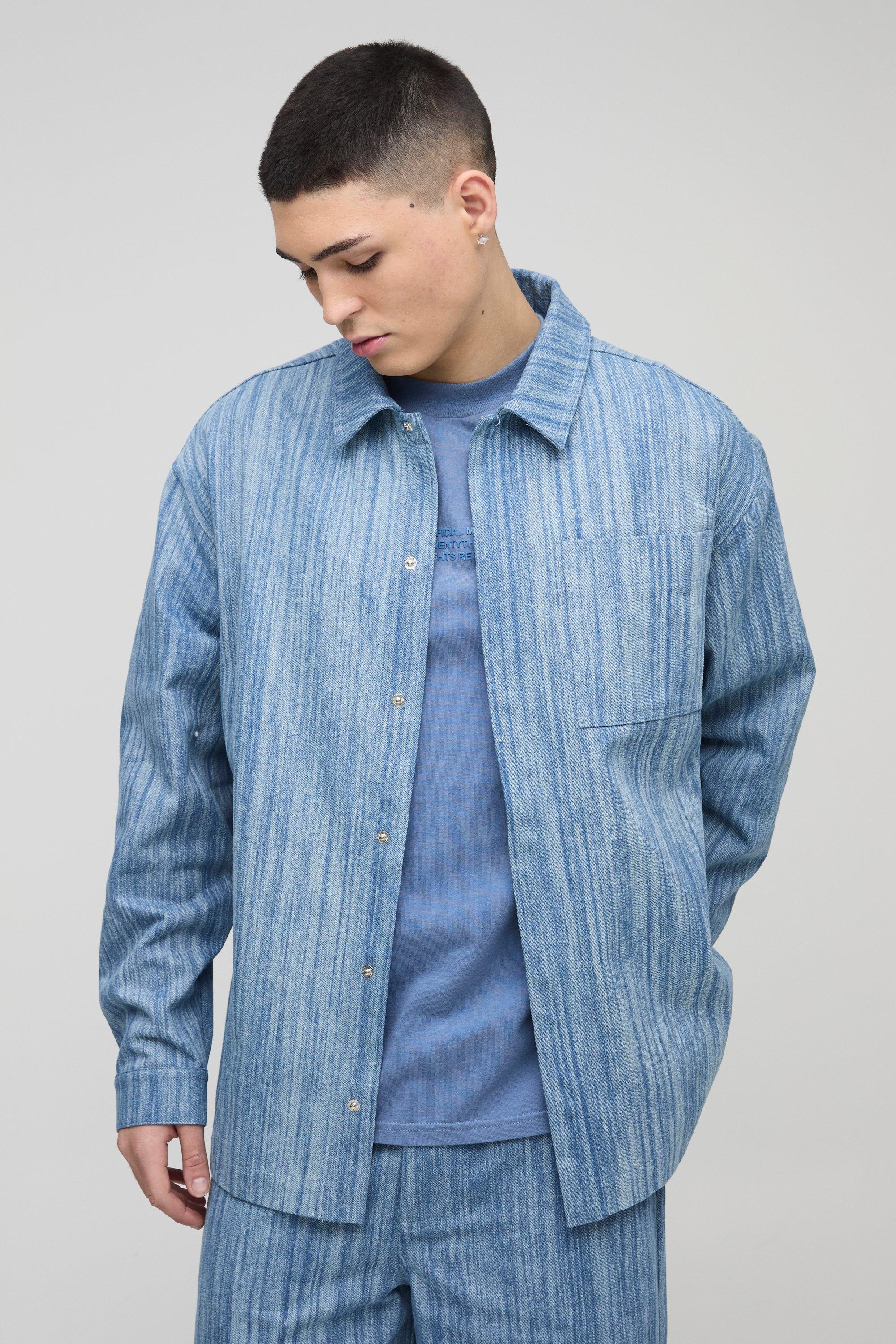Oversized Concealed Placket Abstract Denim Jacket